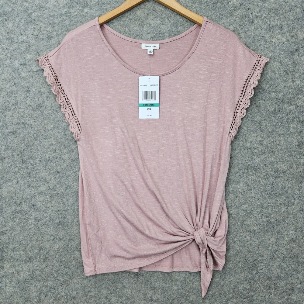 NEW Thread & Clover Top Shirt Women's XS Lilac Mauve Crochet Trim Side Tie NWT